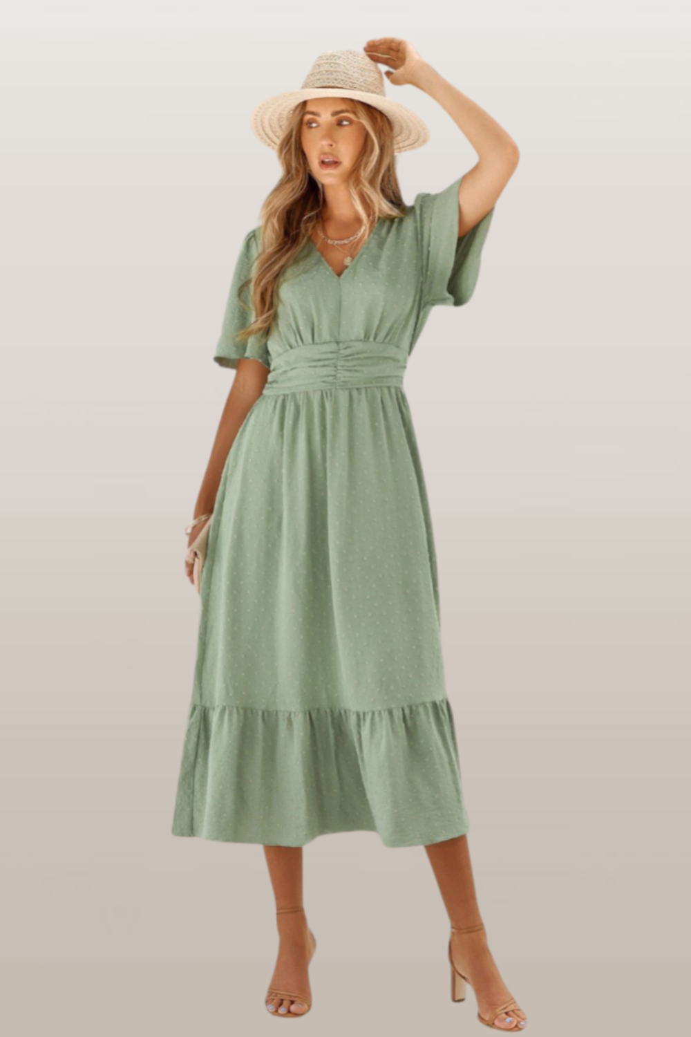 Tilly™ - Lang kjole med V-hals og korte ermer - Lett og elegant
