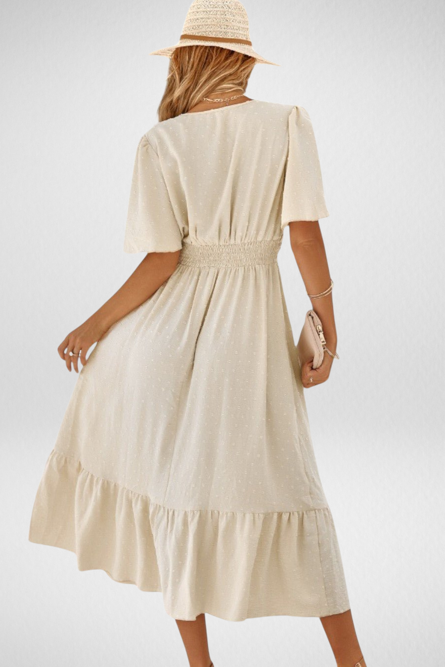 Tilly™ - Lang kjole med V-hals og korte ermer - Lett og elegant