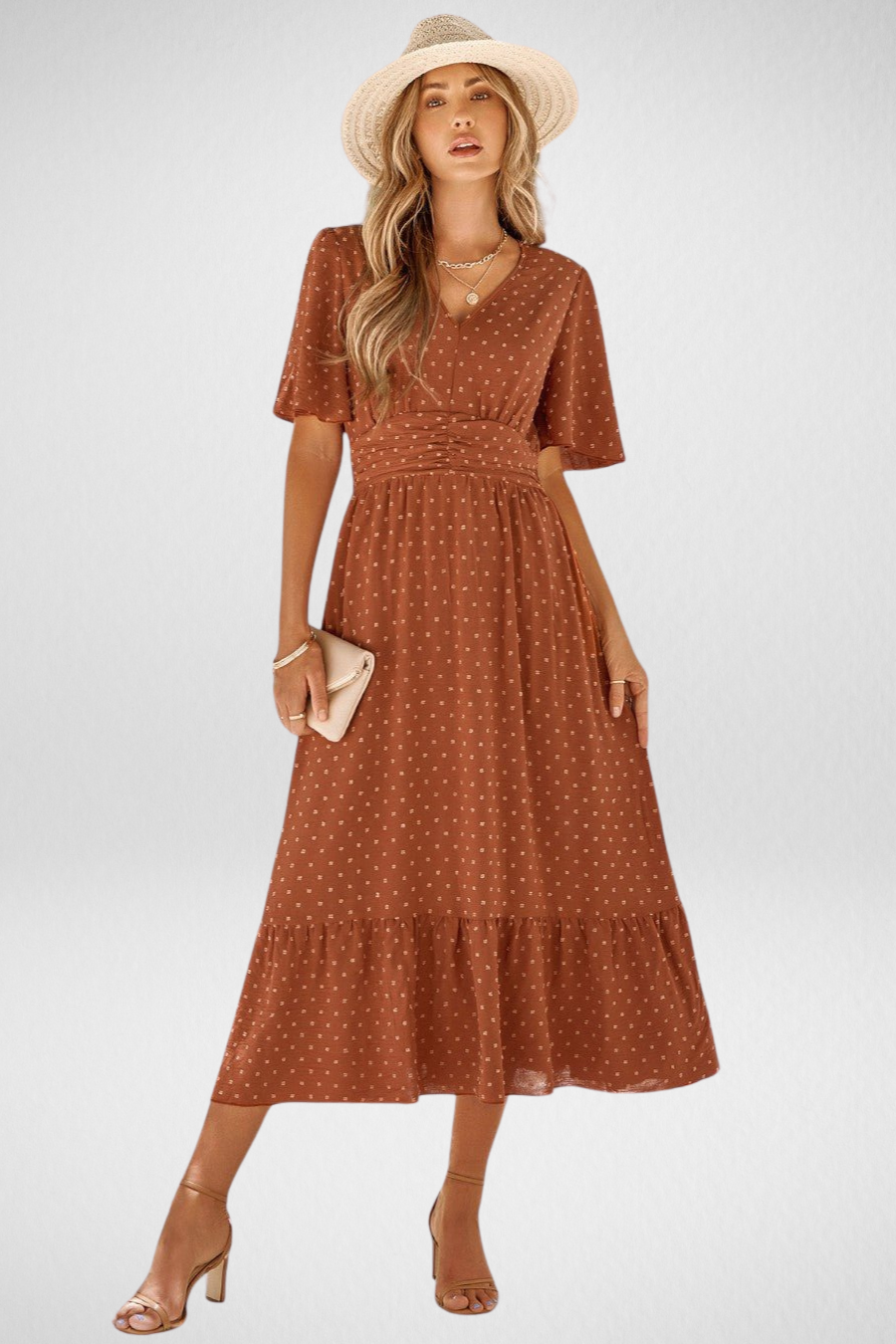 Tilly™ - Lang kjole med V-hals og korte ermer - Lett og elegant